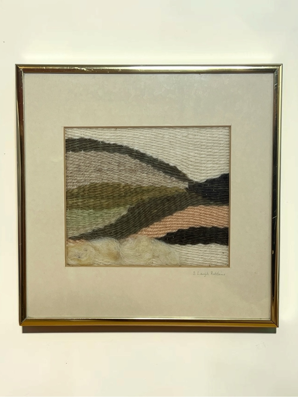 Vintage Signed Sandra Leigh Robbins Fiber Art Weaving 1980s Tapestry Framed